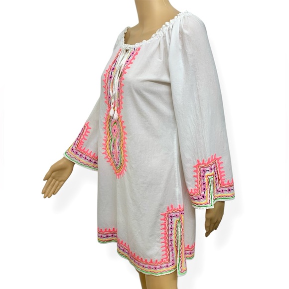 Debbie Katz Embroidered Cotton Tunic Beach Dress Swim Cover-Up Size M - Picture 10 of 14